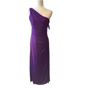 Alex Ruched‎ Evening Gown Maxi Full Length One Shoulder Rhinestone Purple 12 P